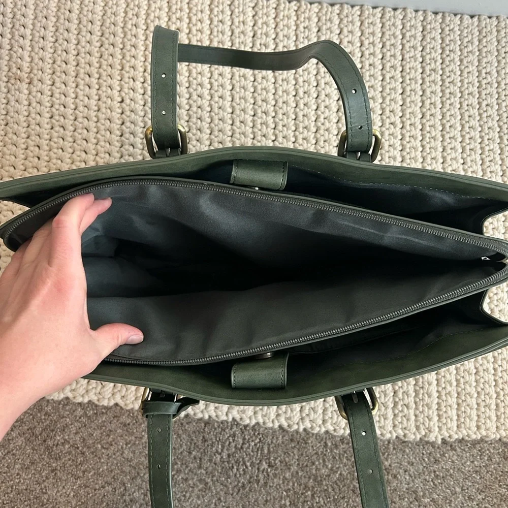 Leather Style Embossed Floral Forest Green Women's Tote Bag - Picture 10 of 15